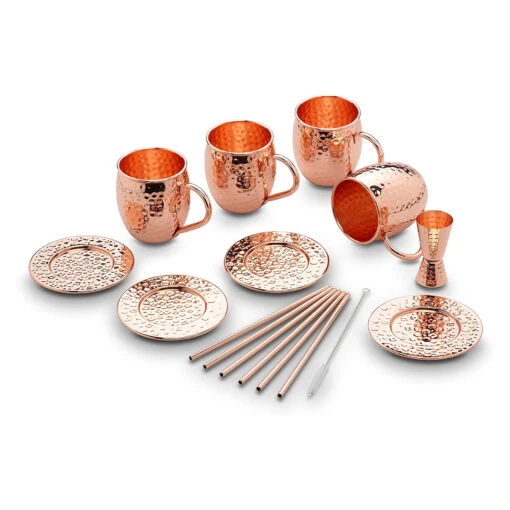 13 Tlg. Set Moscow Mule Kupferbecher Im Hammerschlag-Look 500 Ml In Kupfer – Bild 2