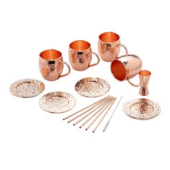 13 Tlg. Set Moscow Mule Kupferbecher Im Hammerschlag-Look 500 Ml In Kupfer