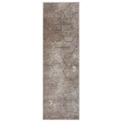 Kurzflor Läufer Polygon Braun Taupe Creme