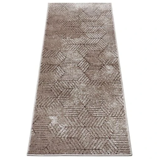 Kurzflor Läufer Polygon Braun Taupe Creme – Bild 4