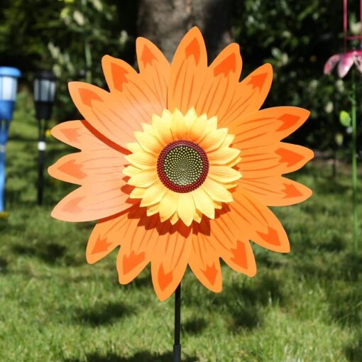 Doppel Windrad Blume In Orange - H: 75cm – Bild 2