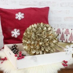 LED Dekoleuchte Glitzerball Silberne Blätter D: 21cm In Gold