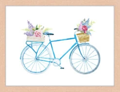 Wandbild " Fahrrad Mit Blumen " In Naturell