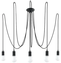 Hängleuchte SPIDER 5 In Schwarz Mit Langem PVC-geflochtenes Kabel E27 NICE LAMPS