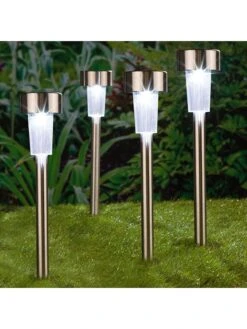 4er.Set: LED-Solar-Edelstahl-Gartenstecker - (H)36,5 Cm -Heimladen profigarden 4er set led solar edelstahl gartenstecker h 36 5 cm 2