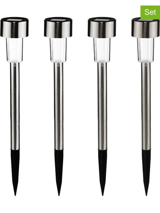 4er.Set: LED-Solar-Edelstahl-Gartenstecker - (H)36,5 Cm