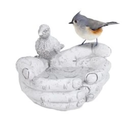 Vogeltränke "helfende Hände" In Weiß/ Grau - (B)24 X (H)6,5 X (T)13 Cm