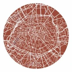 Runde Tapete - Stadtplan Paris - Retro In Rot