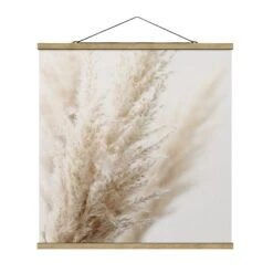 Stoffbild Mit Posterleisten - Makroaufnahme Pampasgras In Creme-Beige